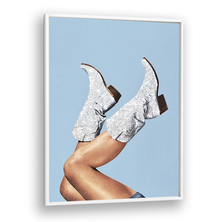 Glitter Boots Blue II Surreal Painting Artwork  in White Plain Frame