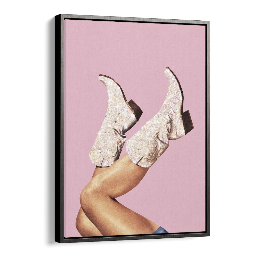 Glitter Boots-pink II  Surreal Painting  Artwork  in Black Floater Frame