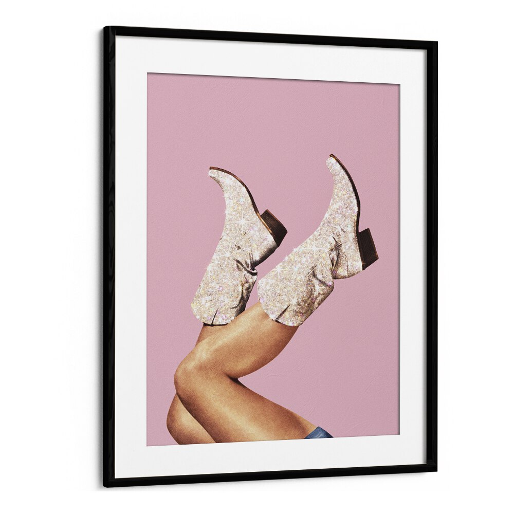 Glitter Boots-pink II   Surreal Painting  Artwork in Black Frame With Mount