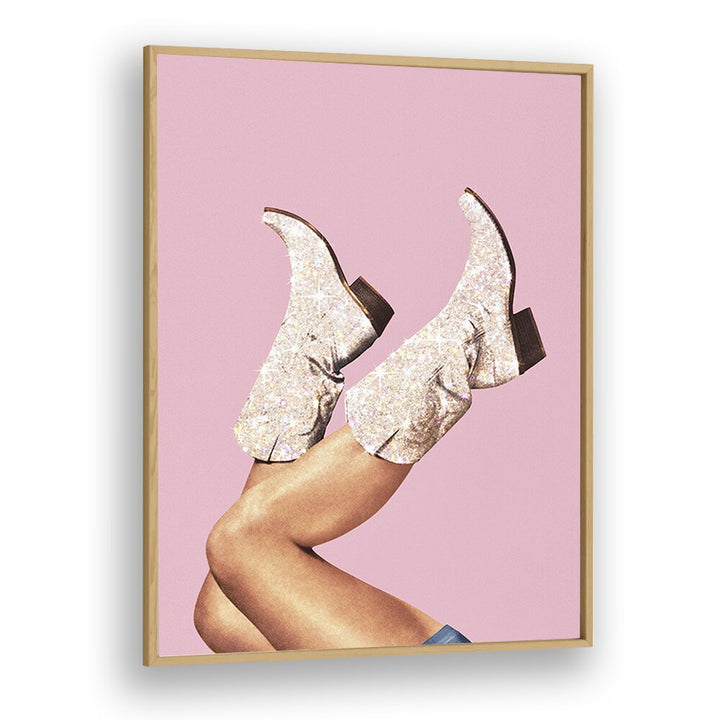 Glitter Boots-pink II  Surreal Painting  Artwork in Oak Wood Floater Frame
