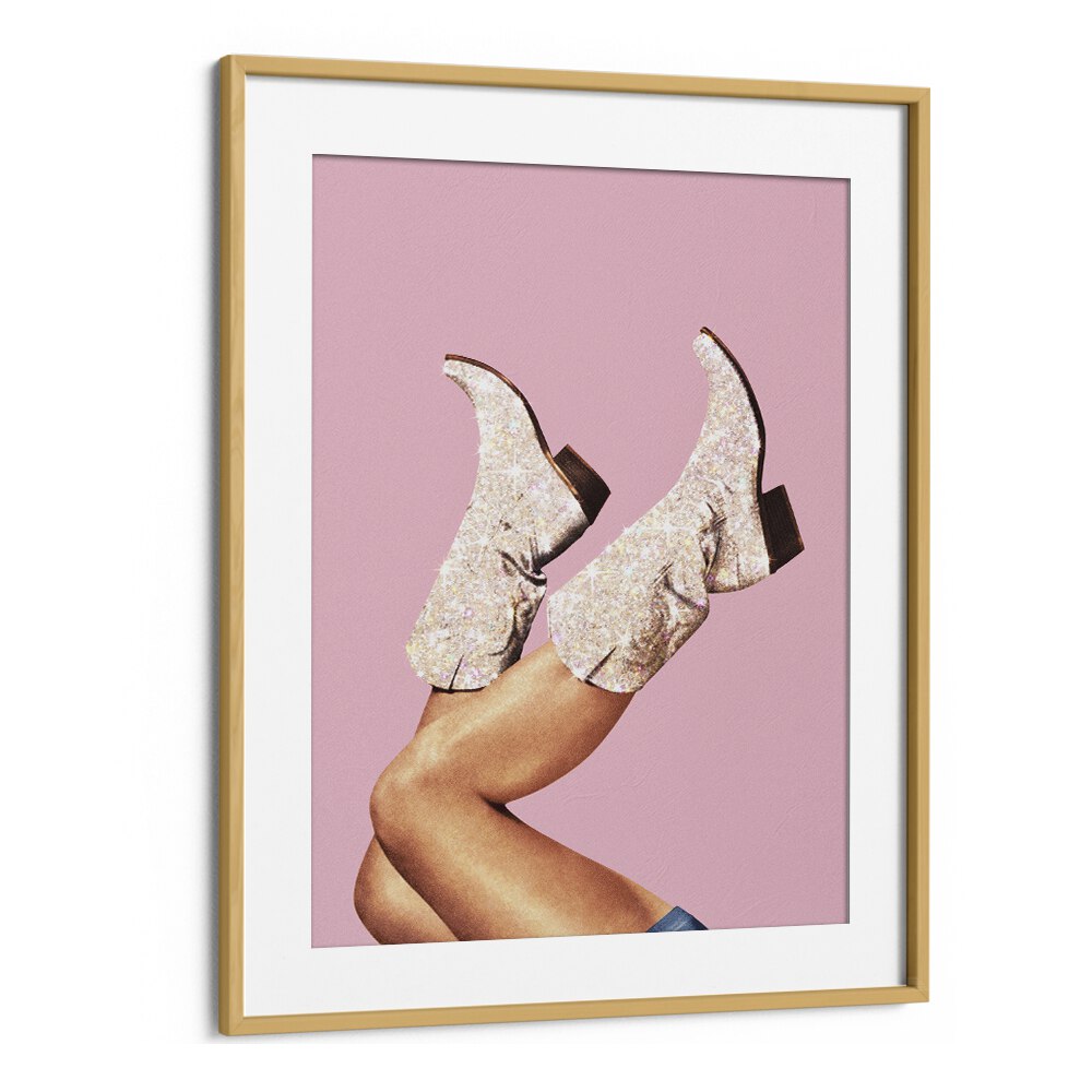 Glitter Boots-pink II  Surreal Painting  Artwork in Oak Wood Frame With Mount
