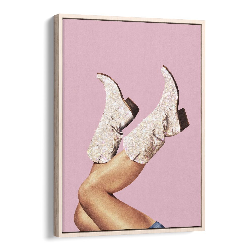 Glitter Boots-pink II  Surreal Painting Artwork in Oak Wood Plain Frame
