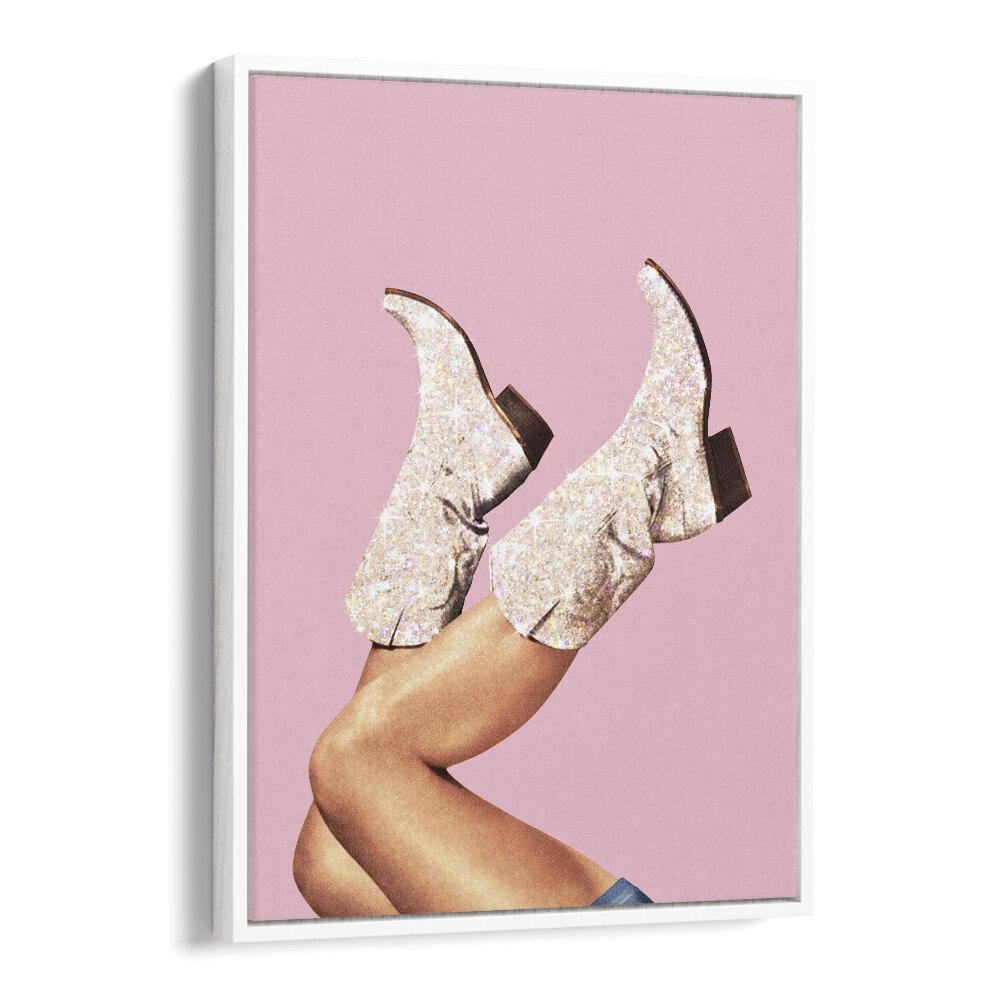 Glitter Boots-pink II   Surreal Painting Artwork  in White Floater Frame