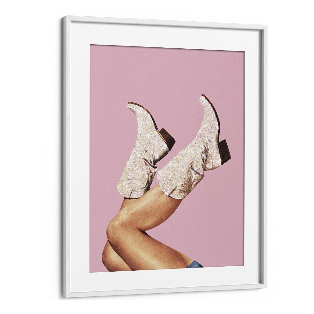 Glitter Boots-pink II  Surreal Painting Artwork  in White frame With Mount
