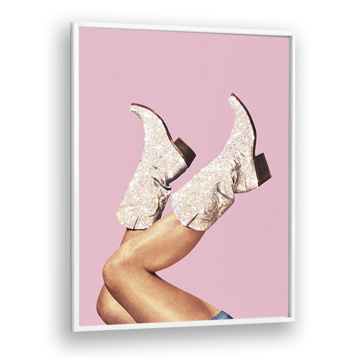 Glitter Boots-pink II   Surreal Painting Artwork  in White Plain Frame