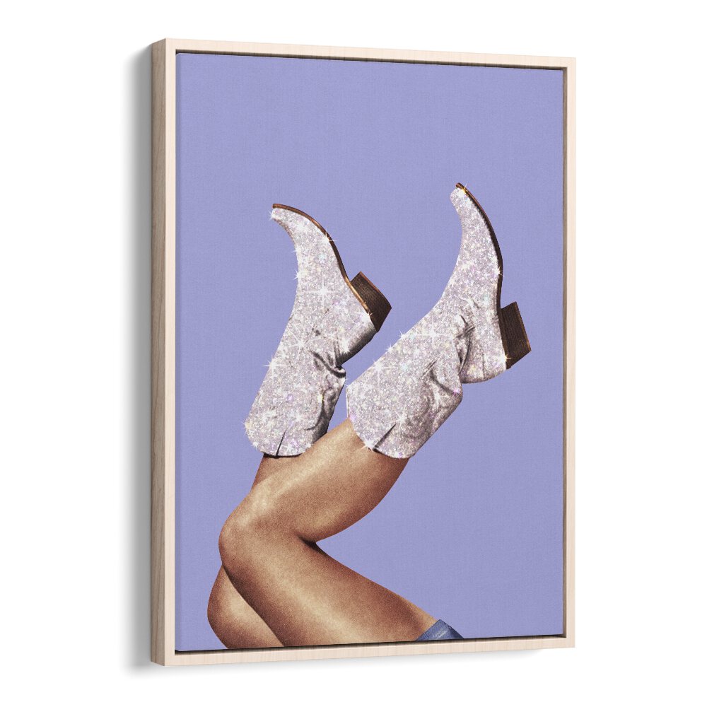 Glitter Boots-winkle  Surreal Painting  Artwork in Oak Wood Floater Frame