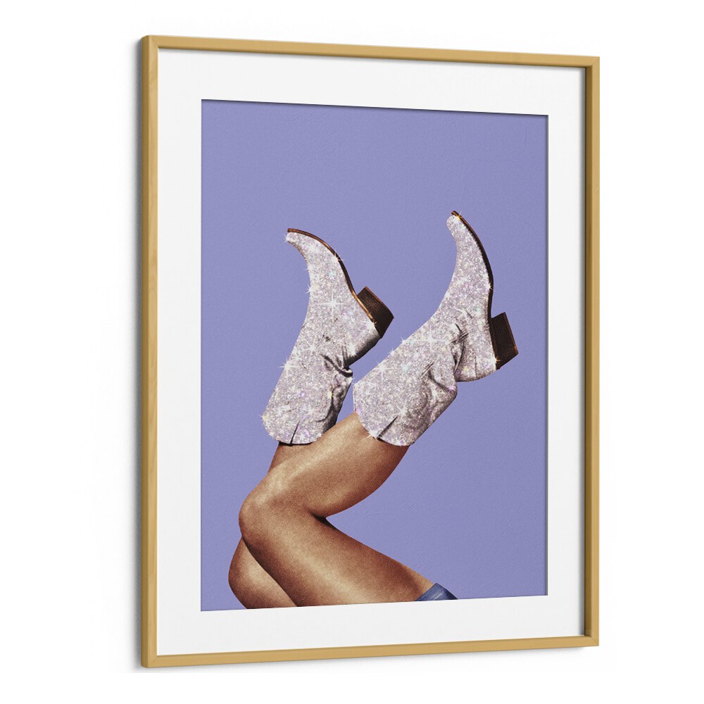 Glitter Boots-winkle  Surreal Painting  Artwork in Oak Wood Frame With Mount
