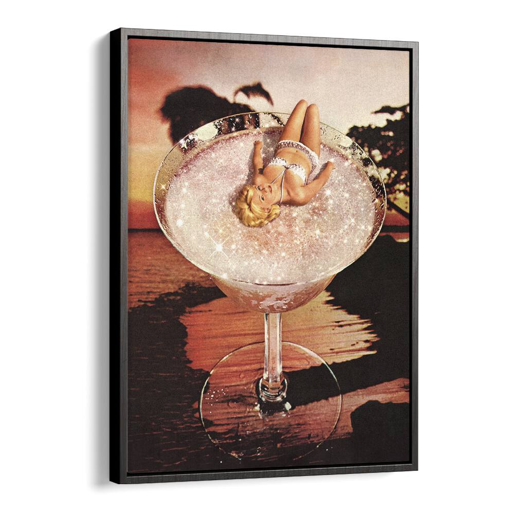 Glitter Pink Margarita Surreal Art Artwork in Black Floater Frame
