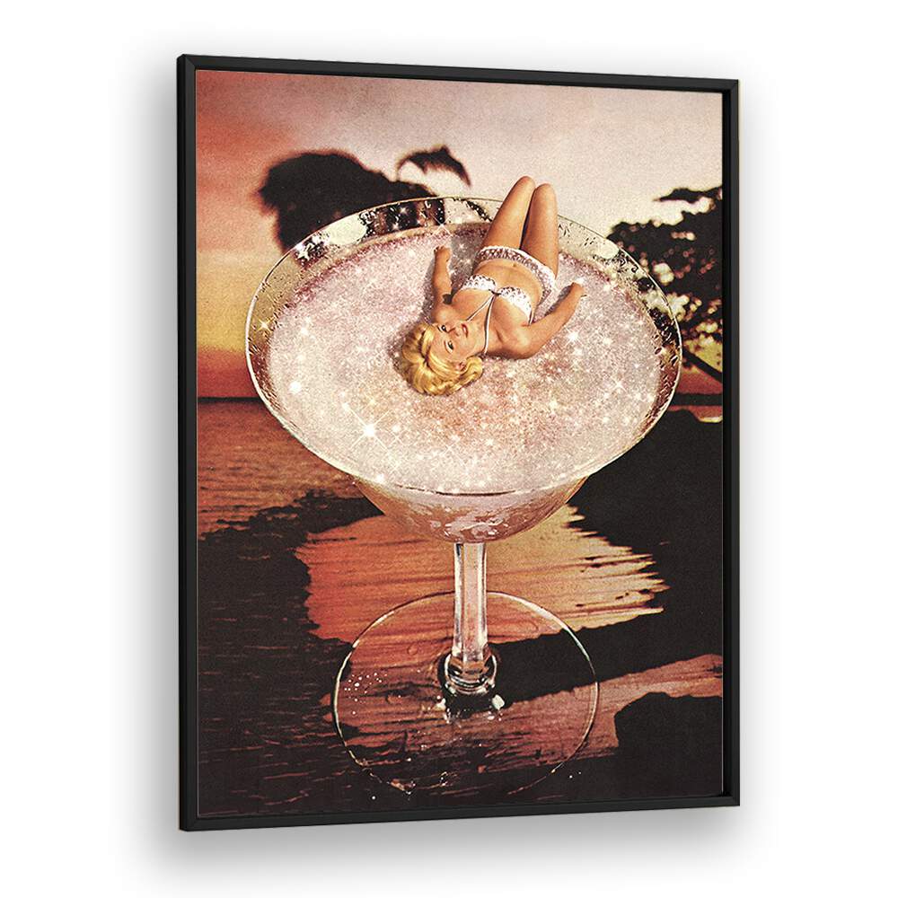 Glitter Pink Margarita Surreal art Artwork in Black Plain Frame
