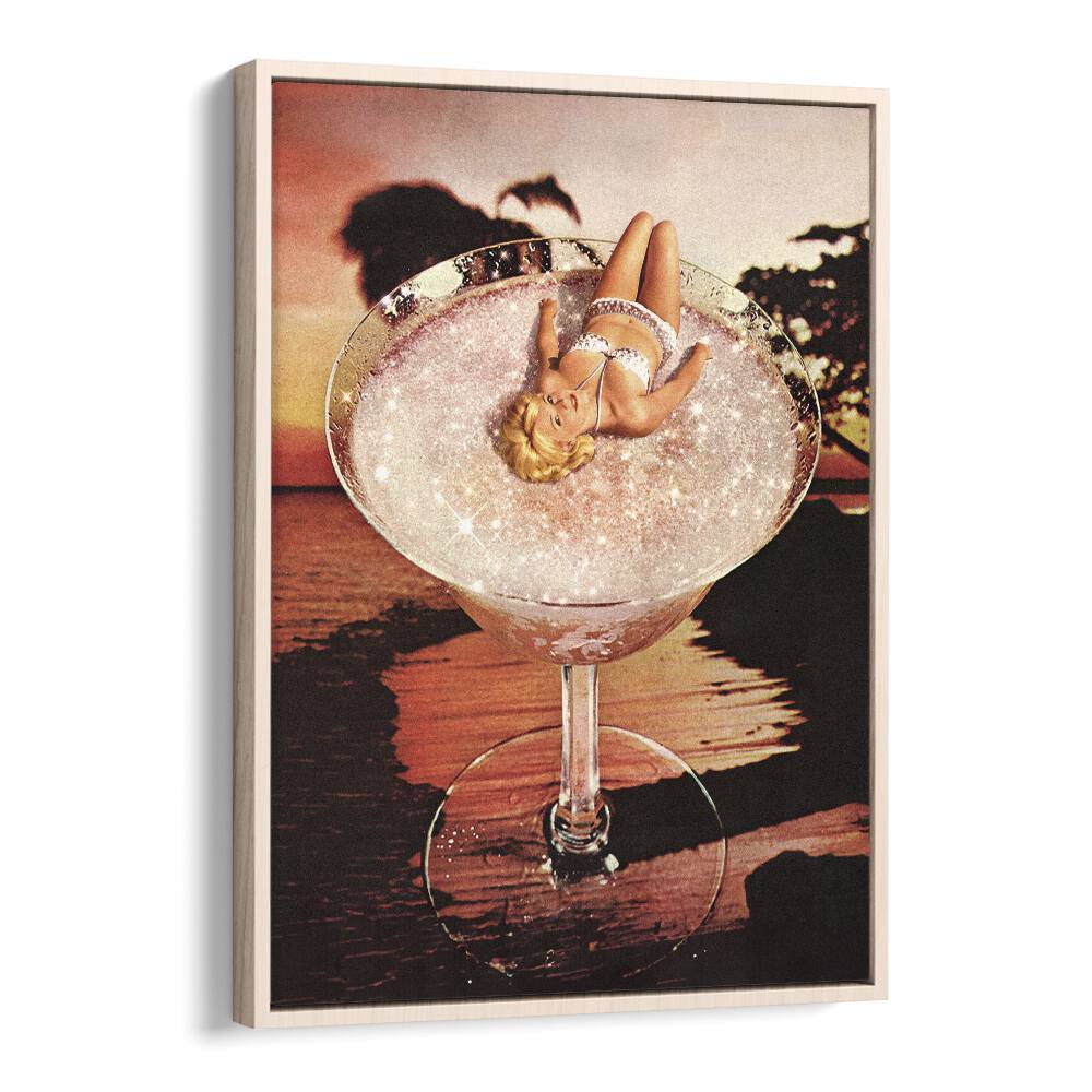 Glitter Pink Margarita Surreal Art Artwork in Oak Wood Floater Frame
