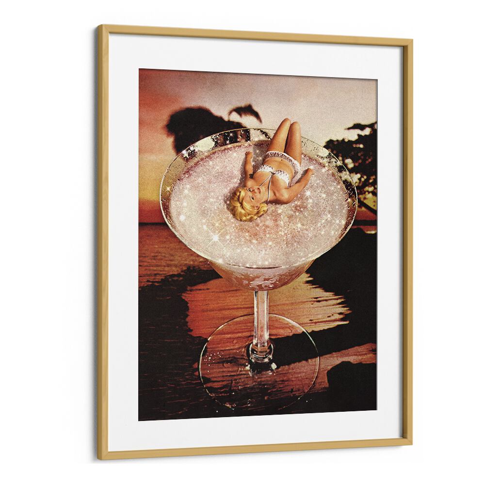 Glitter Pink Margarita Surreal Art Artwork in Oak Wood Frame With Mount
