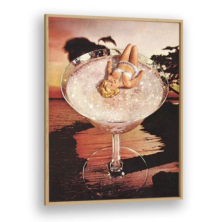 Glitter Pink Margarita Surreal Art Artwork in Oak Wood Plain Frame
