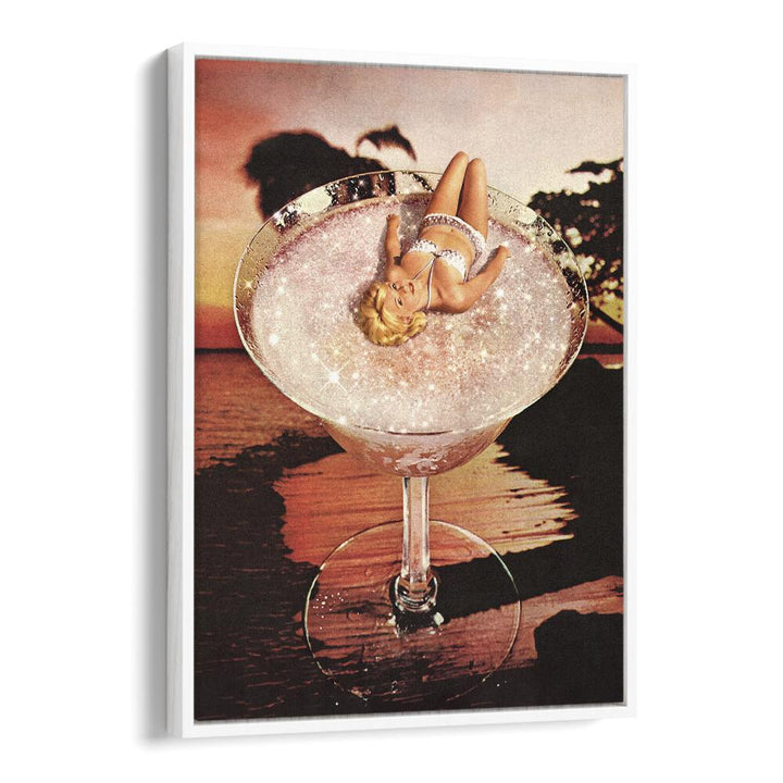 Glitter Pink Margarita Surreal art painting Artwork in White Floater Frame
