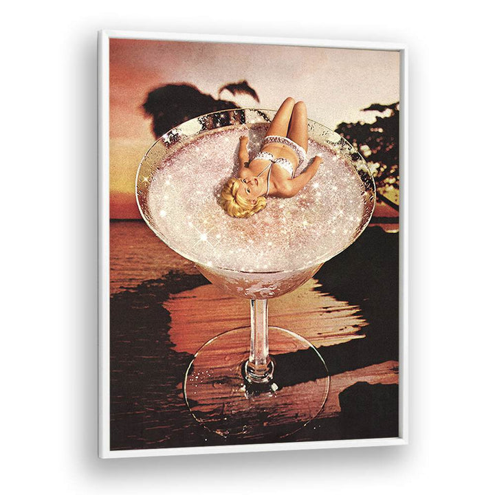 Glitter Pink Margarita Surreal art Artwork in White Plain Frame
