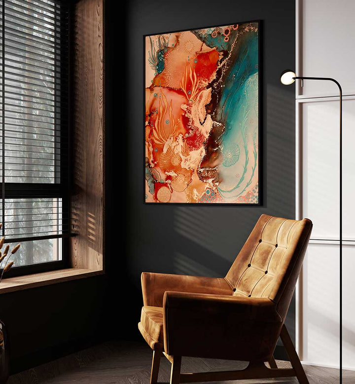 Vibrant GLORIOUS REEF, BEACH PAINTINGS adorn a cozy living space, enhancing coastal decor with serene beauty.