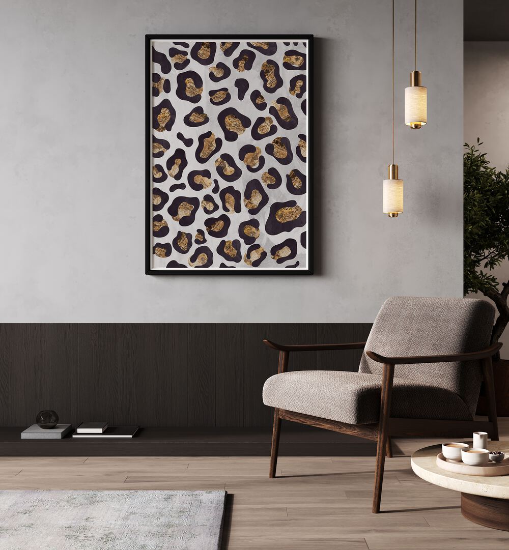 Gold Black Leopard Print Fashion Art  Artwork in Gallery Wrap Artwork Placed on a wall In A Living Room 
