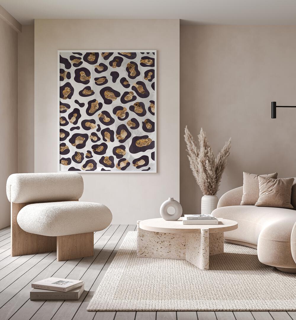 Gold Black Leopard Print Fashion Art  Artwork in Gallery Wrap Artwork Placed on a wall In A Living Room 