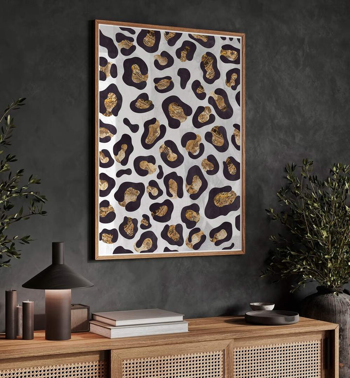 Gold Black Leopard Print Fashion Art  Artwork in Gallery Wrap Artwork Placed on a wall In A Living Room 