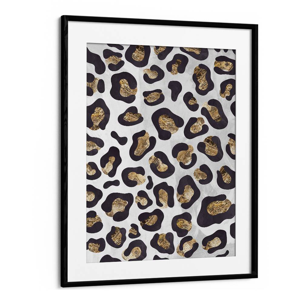 Gold Black Leopard Print Fashion Art Artwork in Black Frame With Mount
