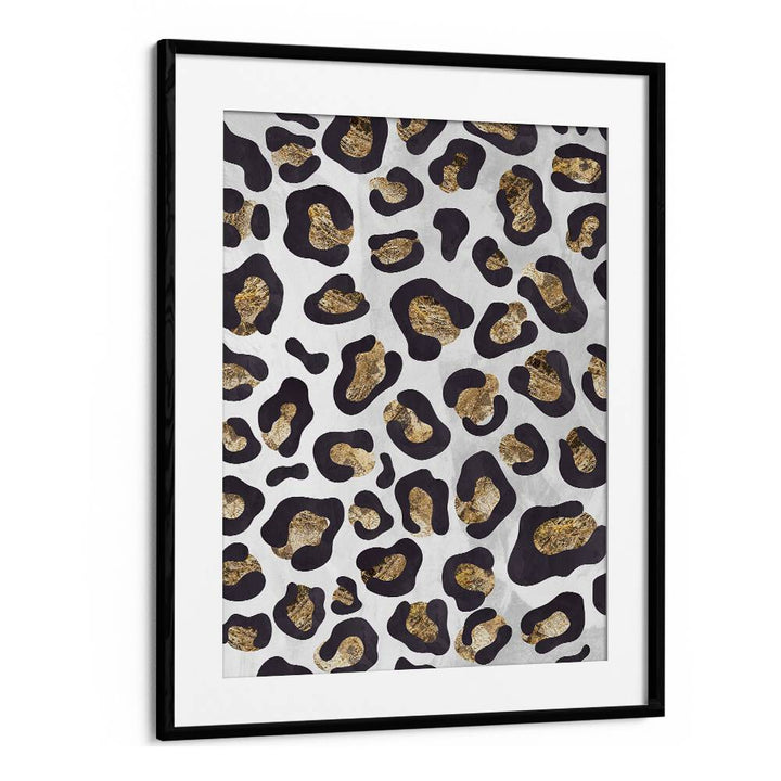 Gold Black Leopard Print Fashion Art Artwork in Black Frame With Mount
