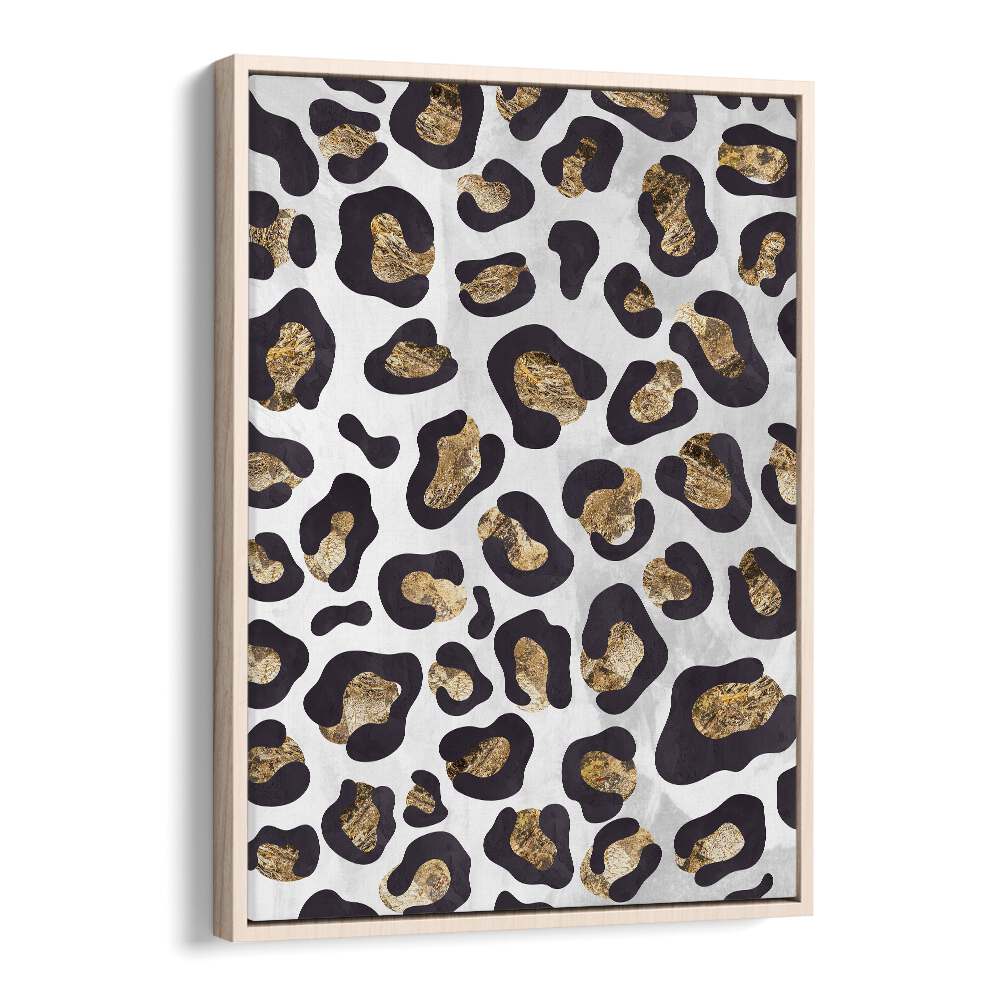 Gold Black Leopard Print Fashion Art Artwork in Oak Wood Floater Frame
