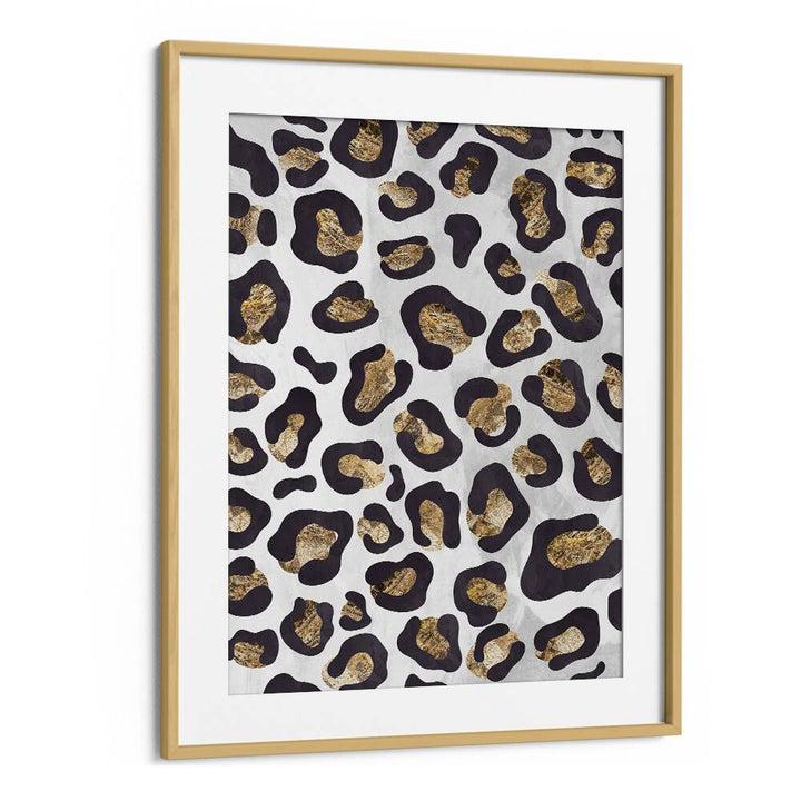 Gold Black Leopard Print Fashion Art Artwork in Oak Wood Frame With Mount
