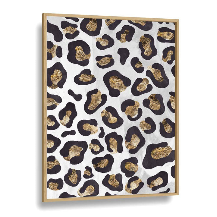 Gold Black Leopard Print Fashion Art Artwork in Oak Wood Plain Frame
