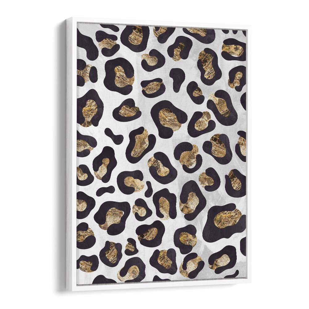 Gold Black Leopard Print Fashion art painting Artwork in White Floater Frame
