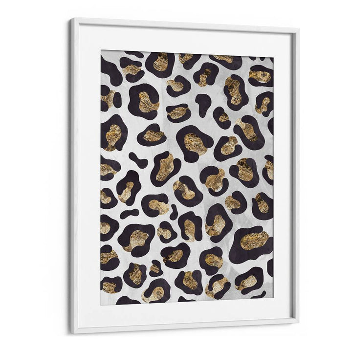 Gold Black Leopard Print Fashion Art Artwork in White Frame With Mount