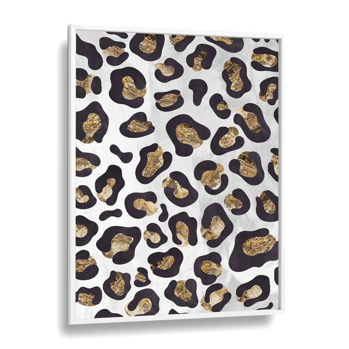 Gold Black Leopard Print Fashion art Artwork in White Plain Frame
