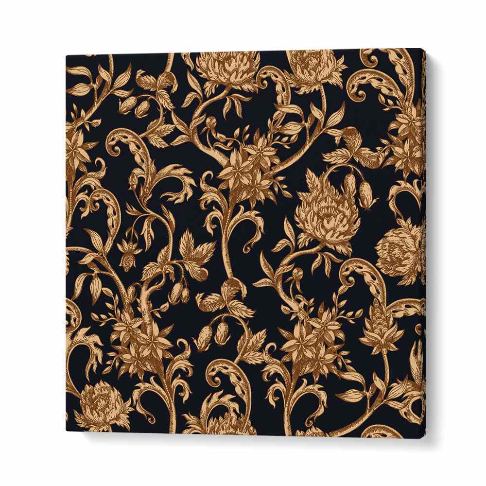 Golden And Black Flower Botanical Art Print Artwork in Gallery Wrap