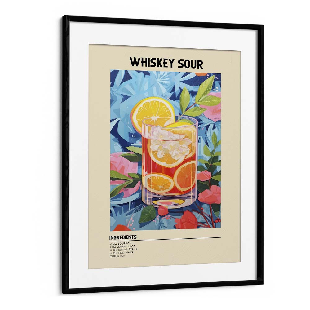 Golden Elegance Whiskey Sour Bar & Cafe Artwork in Black Frame With Mount