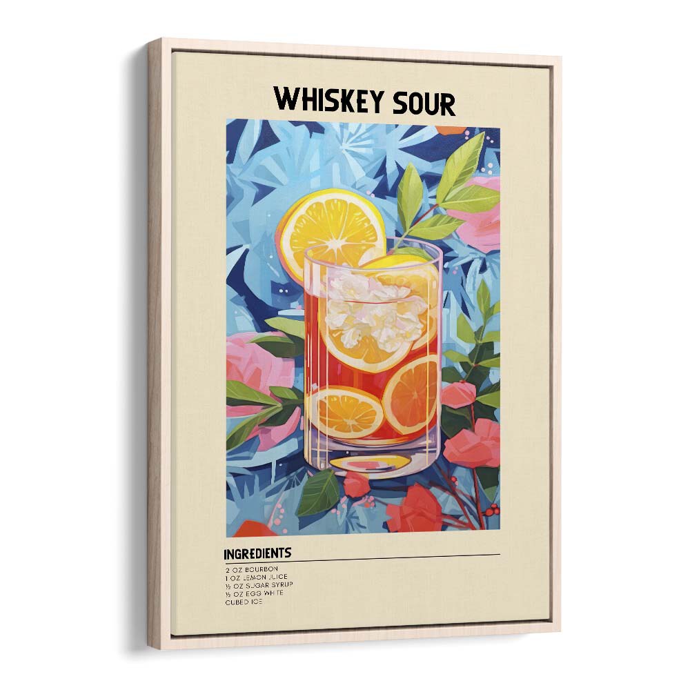 Golden Elegance Whiskey Sour Bar & Cafe Artwork in Oak Wood Floater Frame