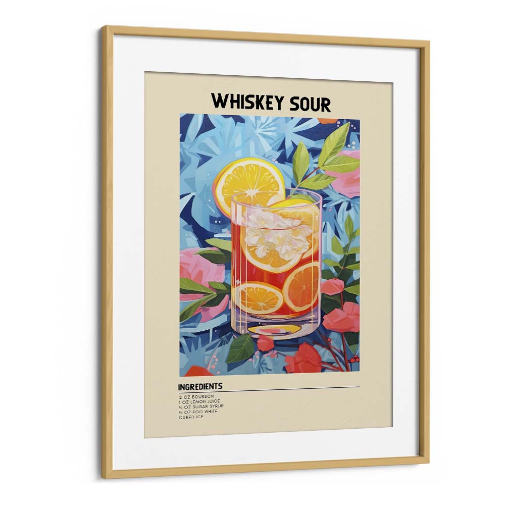 Golden Elegance Whiskey Sour Bar & Cafe Artwork in Oak Wood Frame With Mount