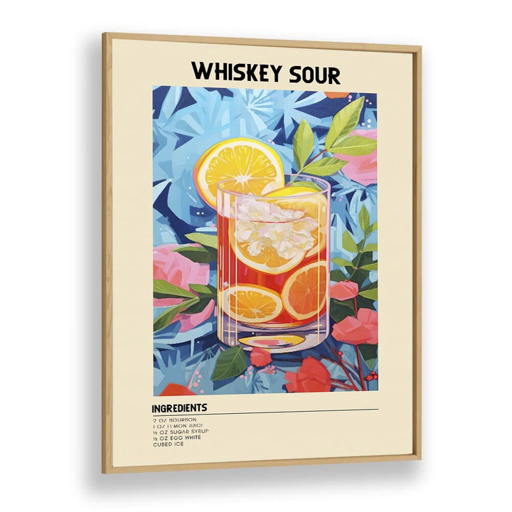 Golden Elegance Whiskey Sour Bar & Cafe Artwork in Oak Wood Plain Frame