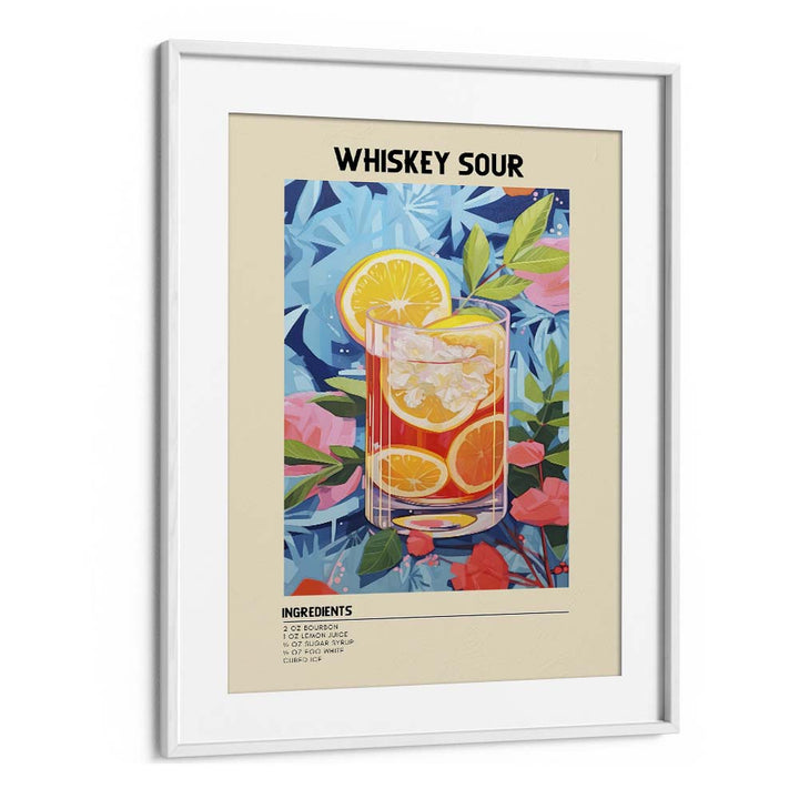 Golden Elegance Whiskey Sour Bar & Cafe Artwork in White Frame With Mount