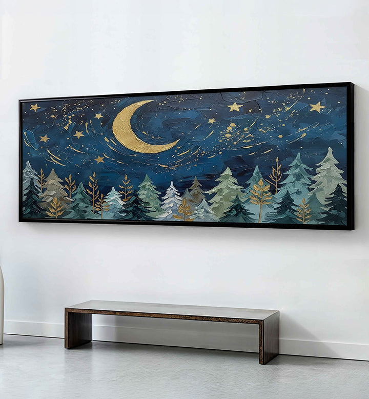 GOLDEN MOONLIT FOREST  , PANORAMIC ART