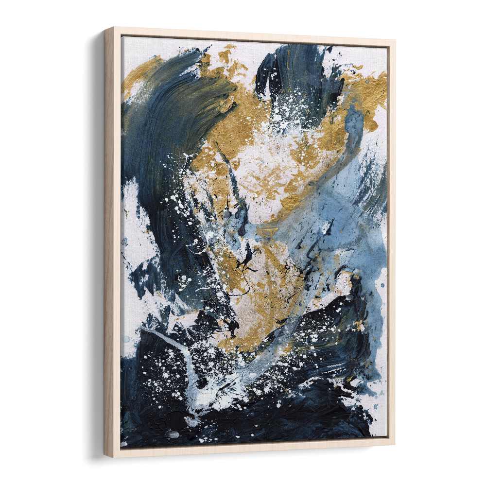 Golden Sea By Dan Hob day Abstract ArtArtwork in Oak Wood Floater Frame