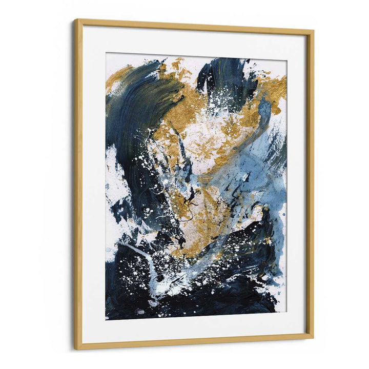 Golden Sea By Dan Hob day Abstract Art Artwork in Oak Wood Frame With Mount