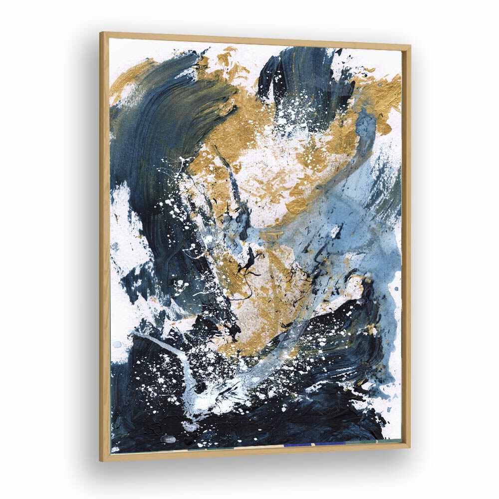 Golden Sea By Dan Hob day Abstract Art Artwork in Oak Wood Plain Frame