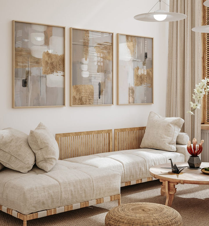Elevate your decor with the GOLDEN IMPRESSIONS SET, SET OF 3 PAINTINGS, showcasing luxury and artistry in your home.