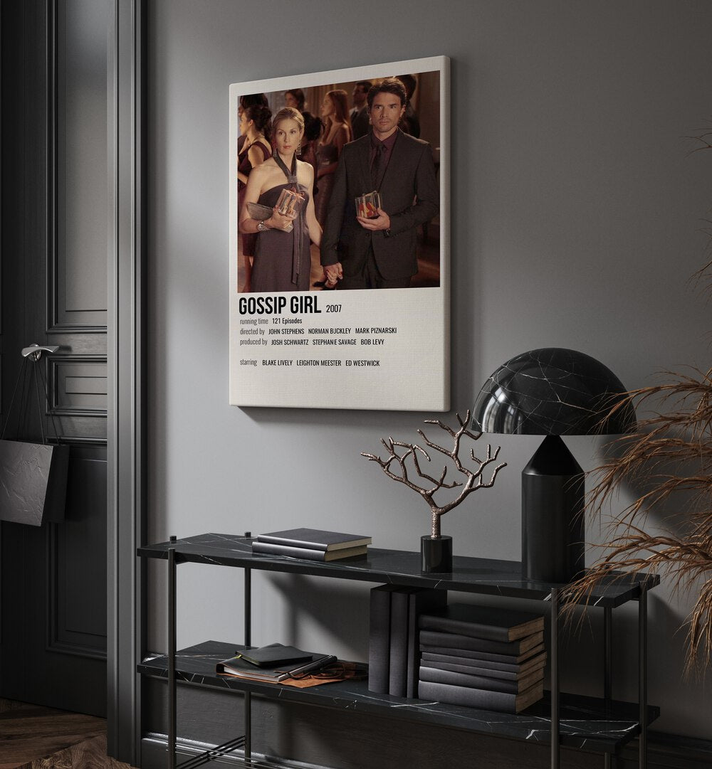 GOSSIP GIRL 2007 2021 II MOVIE POSTERS in Gallery Wrap hanging on wall above console table beside door