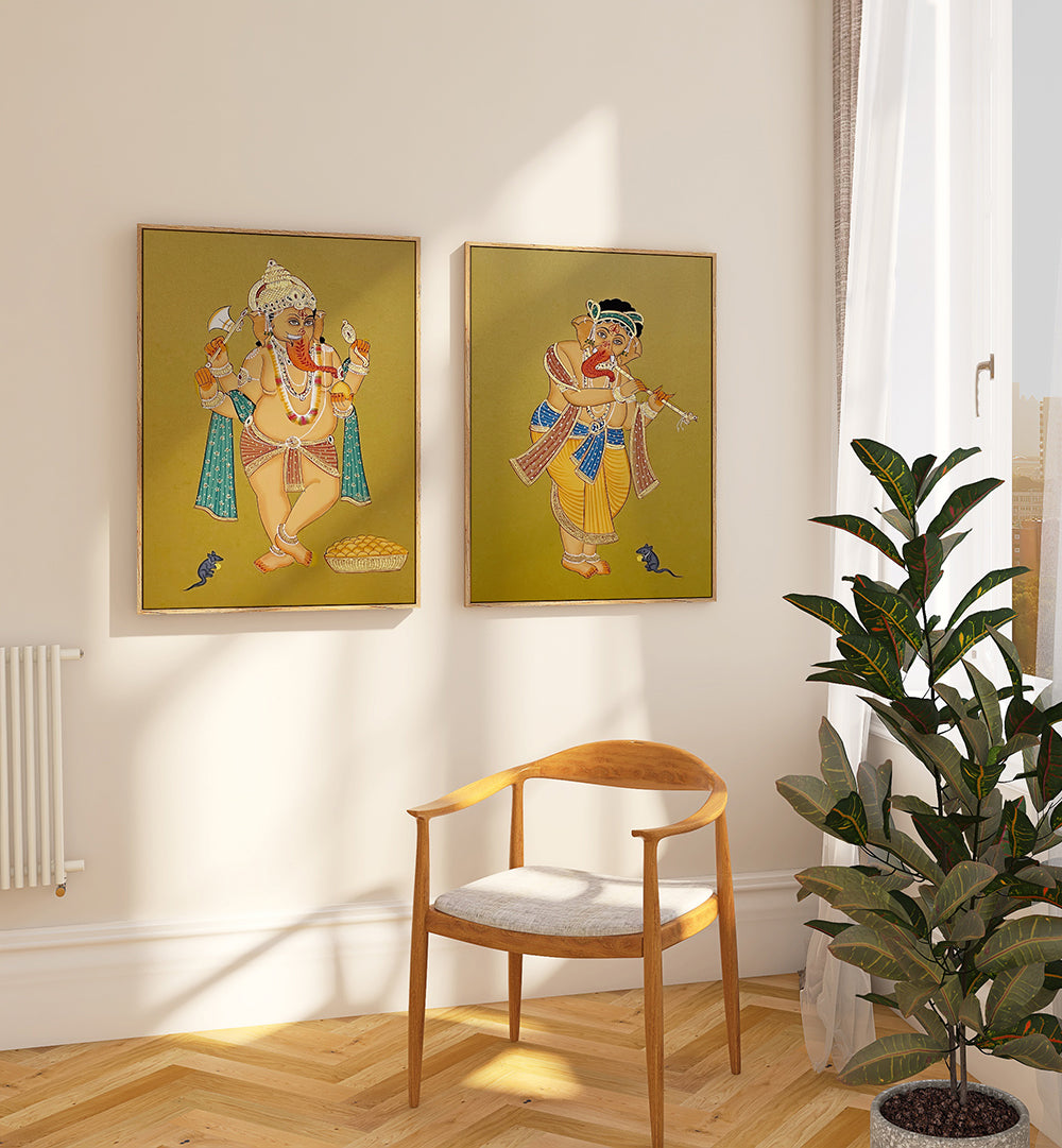 GRACE OF GANESHA , SET OF 2 PAINTINGS