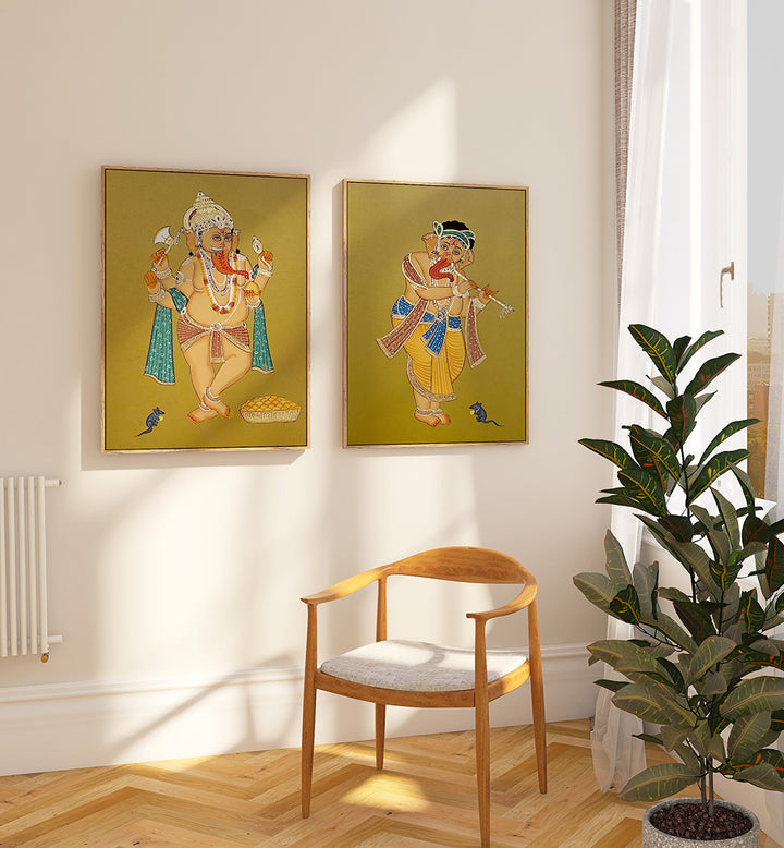 GRACE OF GANESHA , SET OF 2 PAINTINGS