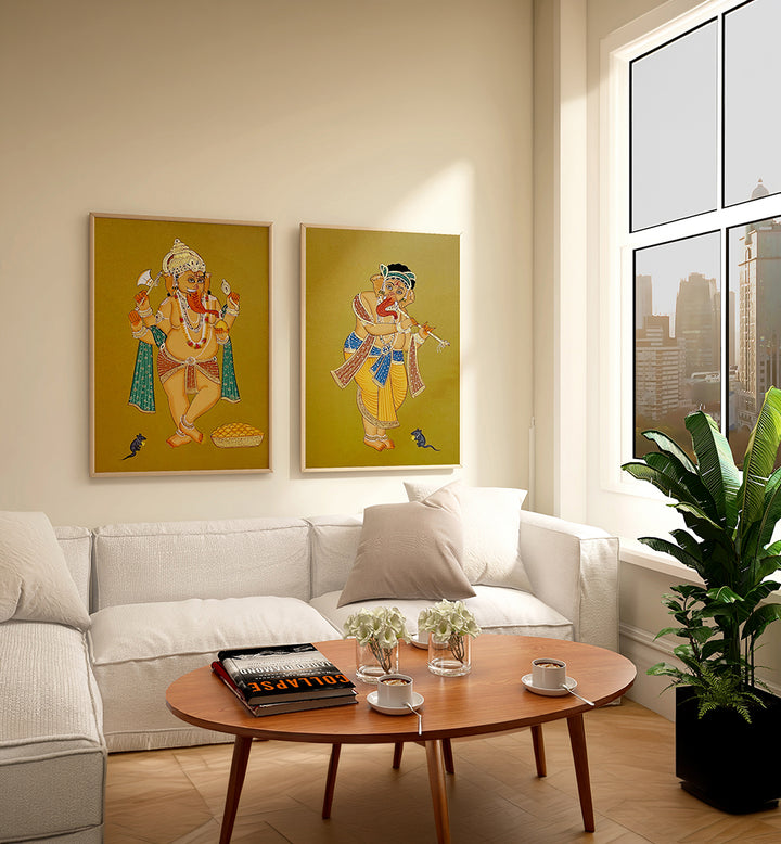 GRACE OF GANESHA , SET OF 2 PAINTINGS