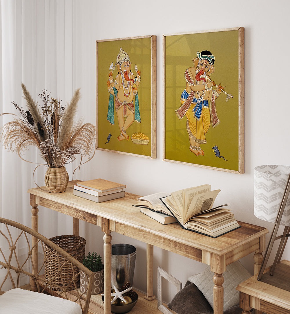 GRACE OF GANESHA , SET OF 2 PAINTINGS