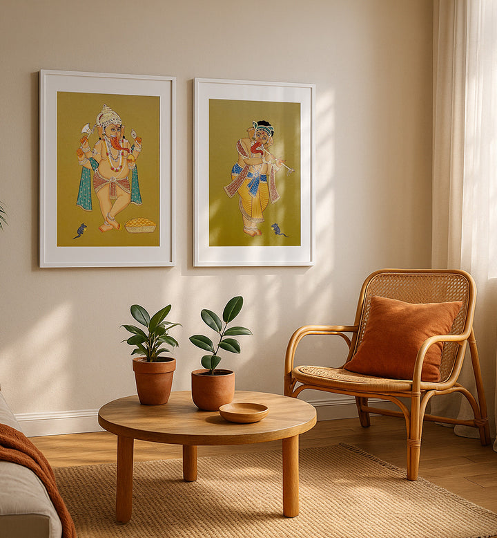 GRACE OF GANESHA , SET OF 2 PAINTINGS