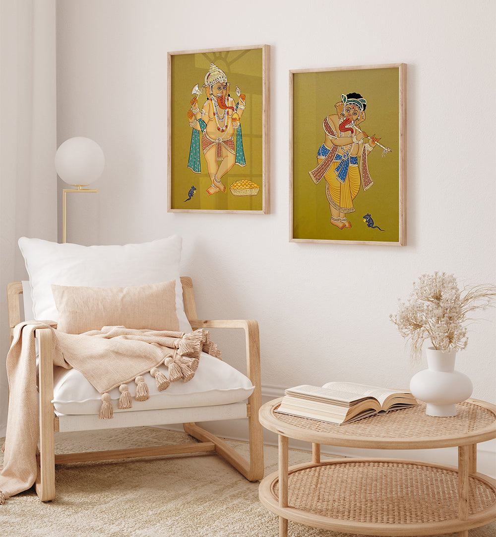 GRACE OF GANESHA , SET OF 2 PAINTINGS