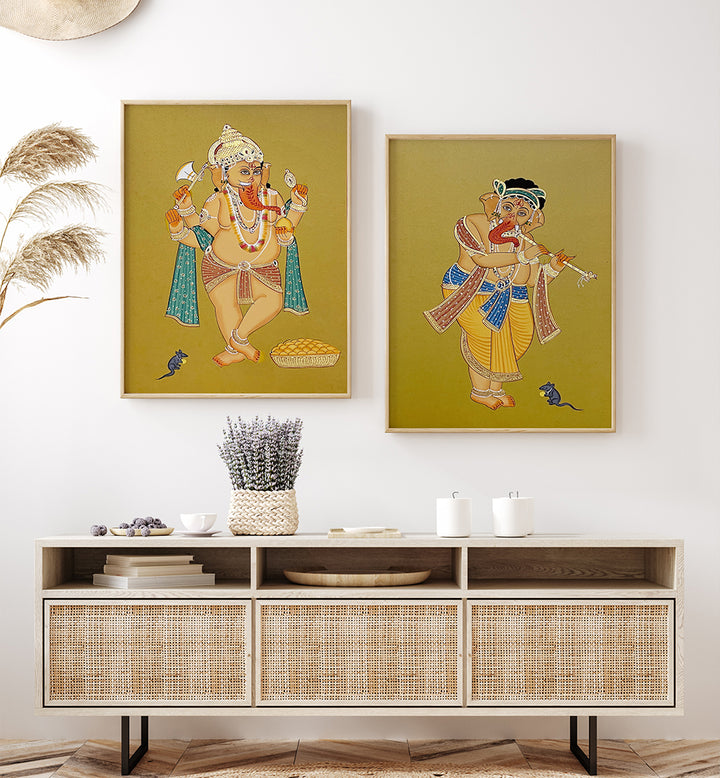 GRACE OF GANESHA , SET OF 2 PAINTINGS