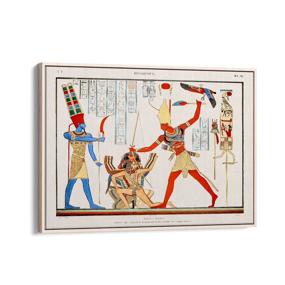 Grand Temple Egyptian Art Painting Artwork in Oak Wood Floater Frame
